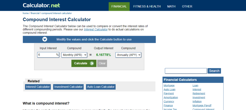 Calculator.net Compound Interest Calculator