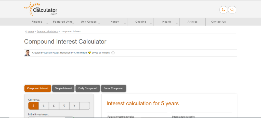 The Calculator Site Compound Interest Calculator